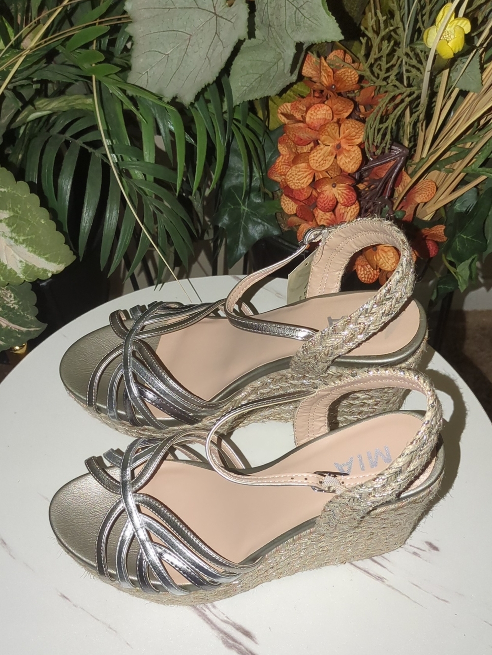 ❤️SALE❤️ MIA Silver Metallic Espadrille Wedge Sandals - Picture 7 of 10